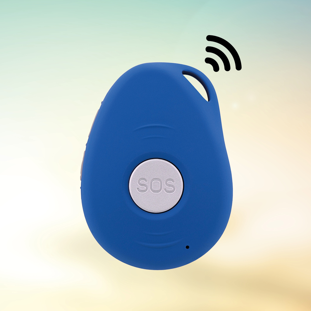 blauw alarmapparaatje met SOS-alarmknop