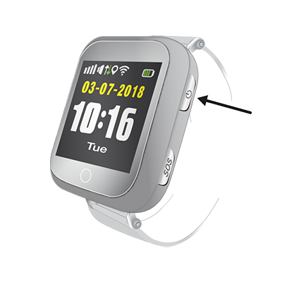 Illustratieve afbeelding Orion II met pijl wijzend naar Aan/Uit-knop