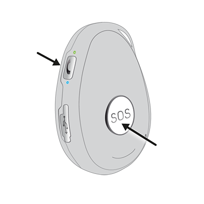 Illustratieve afbeelding Pebbles II voorzien van pijlen bij de Uit- en Alarmknop