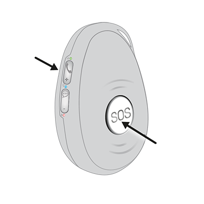 Illustratieve afbeelding Pebbles III voorzien van pijlen bij de Uit- en Alarmknop